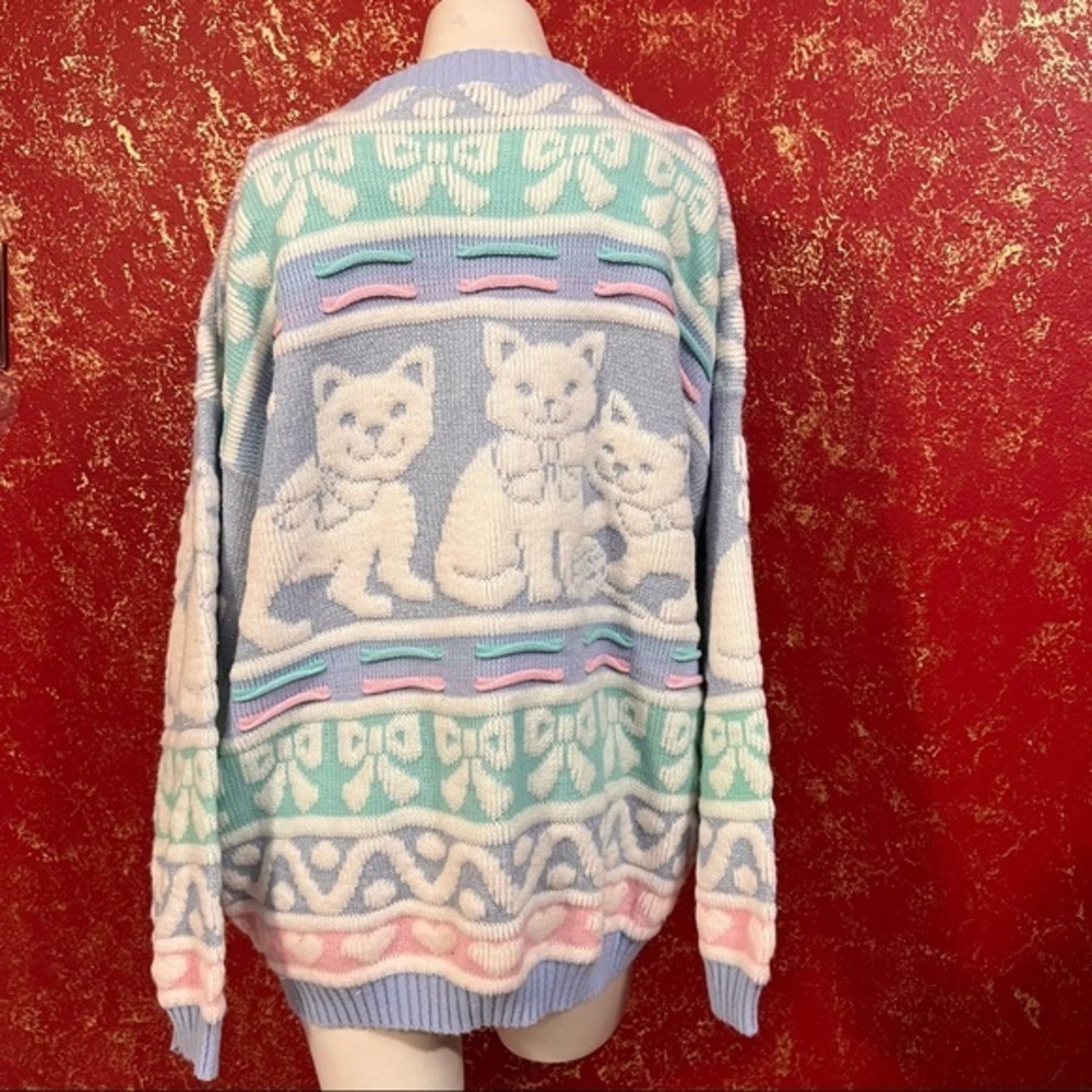 ROSE Vintage Pastel Cat Kitten Fairy Kei kawaii Jumper Sweater M - Picture 4 of 9